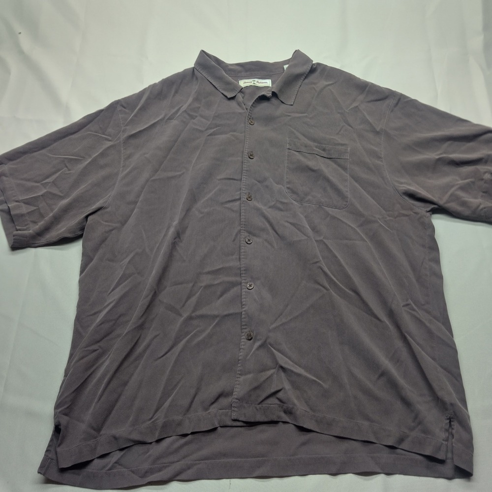 Tommy Bahama Mens XXL Silk Shirt Short Sleeve Waffle Weave Brown Button Down
